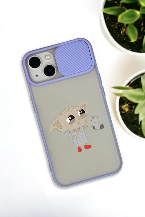 İphone 13 Uyumlu Dobby Desenli Kamera Koruma Sürgülü Kapaklı Telefon Kılıfı