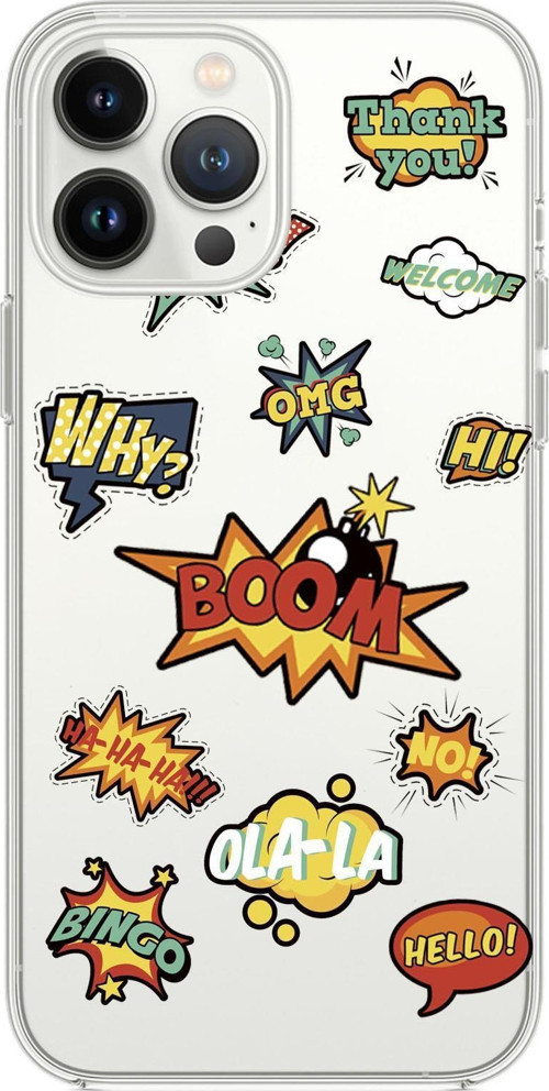 İphone 13 Pro Max Uyumlu Stickers Desenli Premium Şeffaf Silikon Kılıf