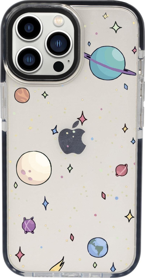 İphone 13 Pro Gezegenler Candy Bumper Darbe Emci Silikonlu Telefon Kılıfı Siyah