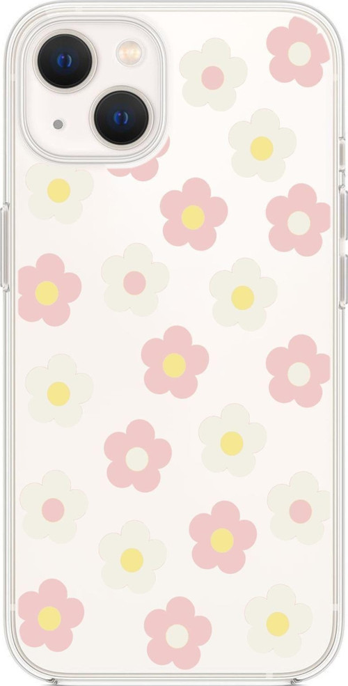 İphone 13 Uyumlu Minik Çiçekler Desenli Premium Şeffaf Silikon Kılıf