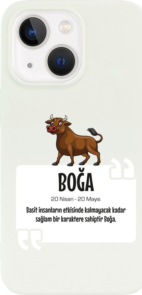 İphone 13 Boğa Burcu Tasarımlı Beyaz Telefon Kılıfı