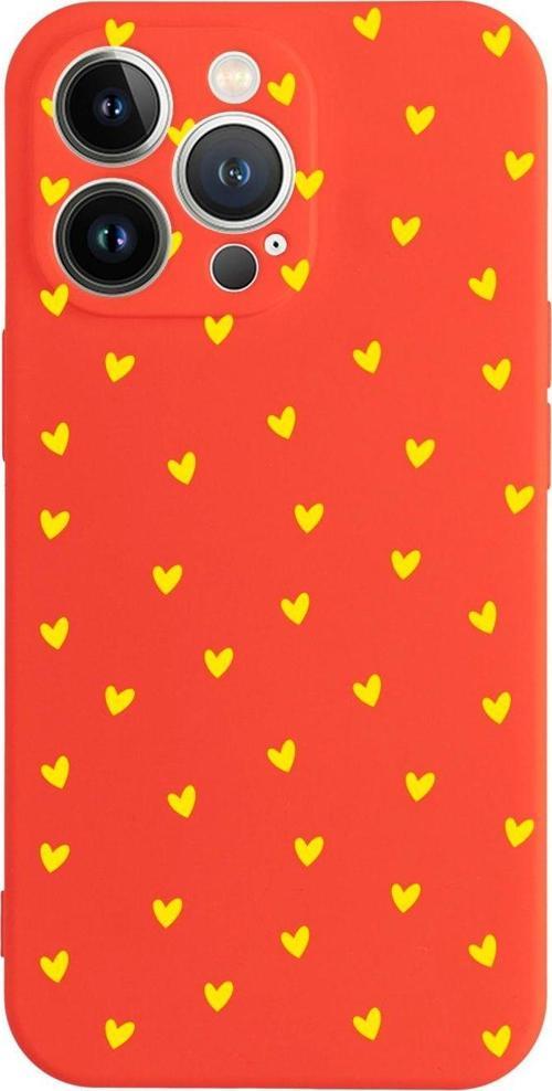 İphone 13 Pro Minik Kalpler Sarı Tasarımlı Kırmızı Telefon Kılıfı