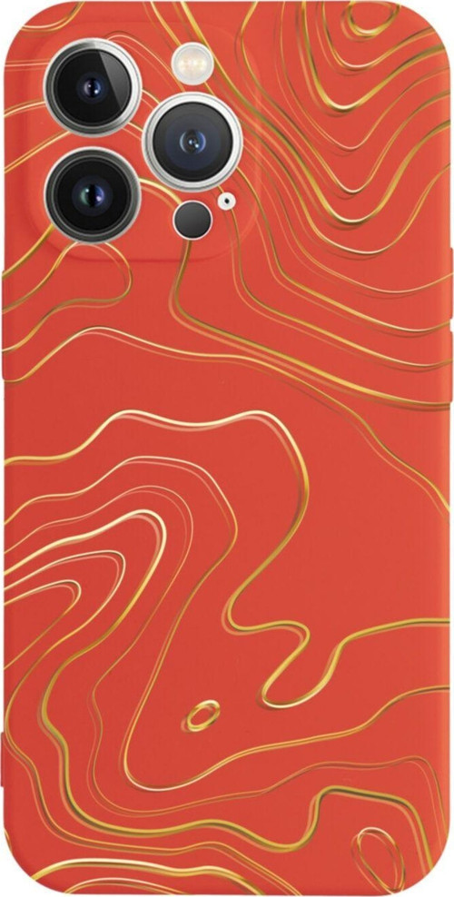 İphone 13 Pro Golden Line Tasarımlı Kırmızı Telefon Kılıfı