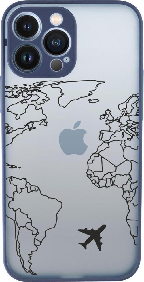 İphone 13 Pro Uyumlu World Map Lines Desenli Kamera Korumalı Buzlu Şeffaf Lüx Telefon Kılıfı