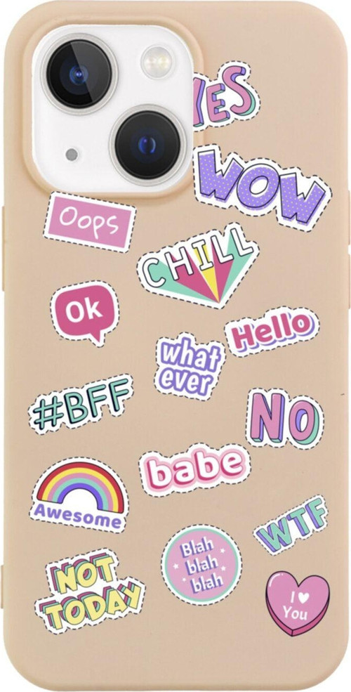 İphone 13 Stickers Tasarımlı Pembe Telefon Kılıfı