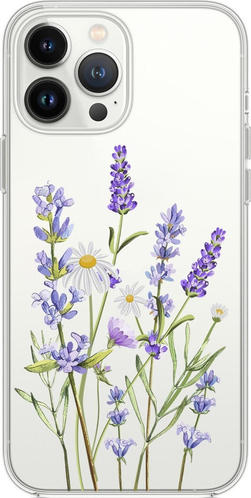 İphone 13 Uyumlu Lavender Desenli Premium Silikonlu Şeffaf Telefon Kılıfı