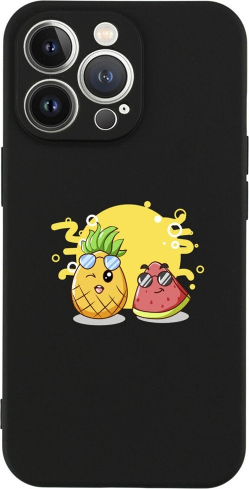 İphone 13 Pro Ananas Ve Karpuz Tasarımlı Siyah Telefon Kılıfı