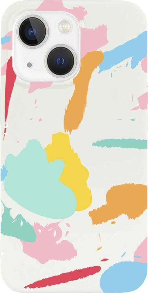 İphone 13 Brush Strokes Tasarımlı Beyaz Telefon Kılıfı