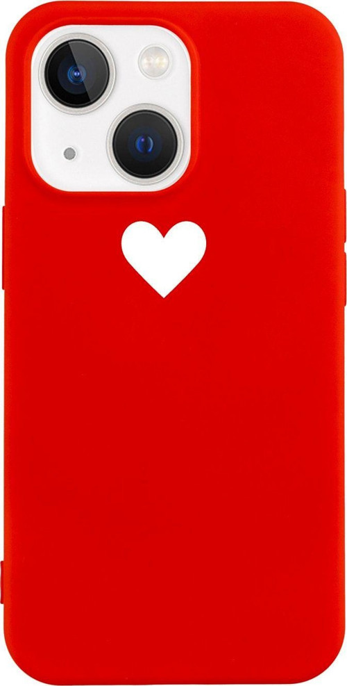 İphone 13 Tek Kalp Beyaz Tasarımlı Kırmızı Telefon Kılıfı