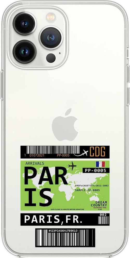 İphone 13 Pro Uyumlu Paris Ticket Desenli Premium Silikonlu Şeffaf Telefon Kılıfı