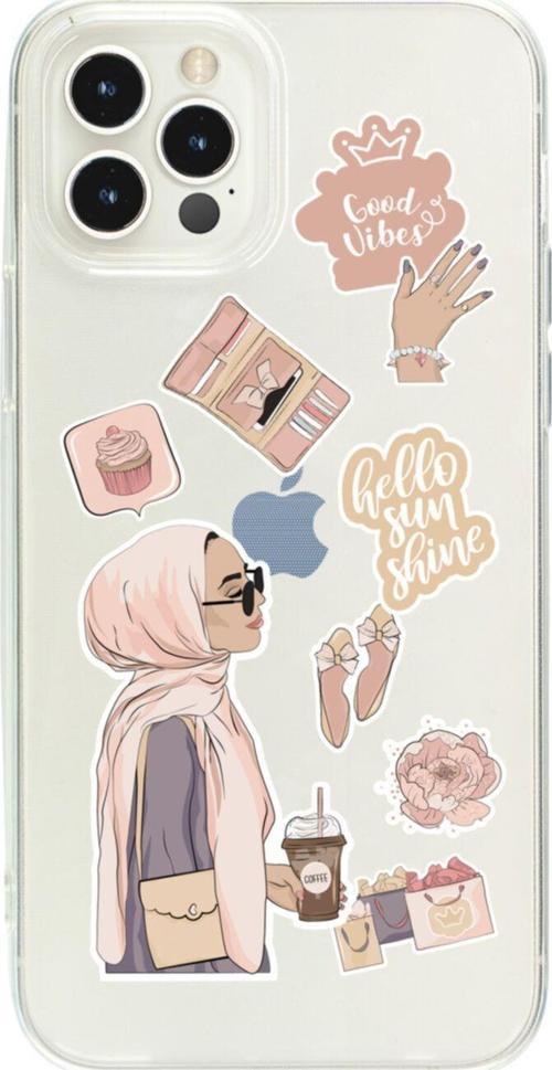 İphone 13 Pro Mx Hijab Sticker Tasarımlı Şeffaf Telefon Kılıfı