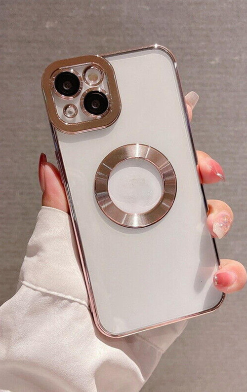 İphone 13 Logo Detaylı Lens Korumalı Renkli Çerçeve Detaylı Şeffaf Silikon Kılıf Mchzr