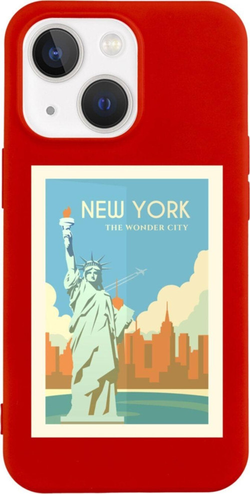 İphone 13 New York Tasarımlı Kırmızı Telefon Kılıfı