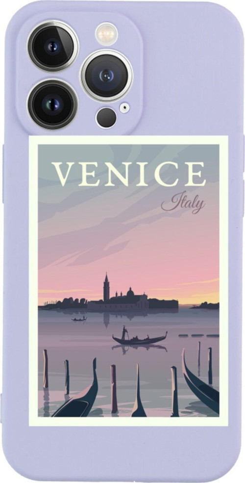 İphone 13 Pro Uyumlu Venice Italy Tasarımlı Lila Telefon Kılıfı