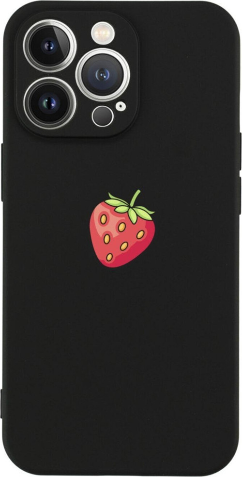 İphone 13 Pro Çilek Tasarımlı Siyah Telefon Kılıfı
