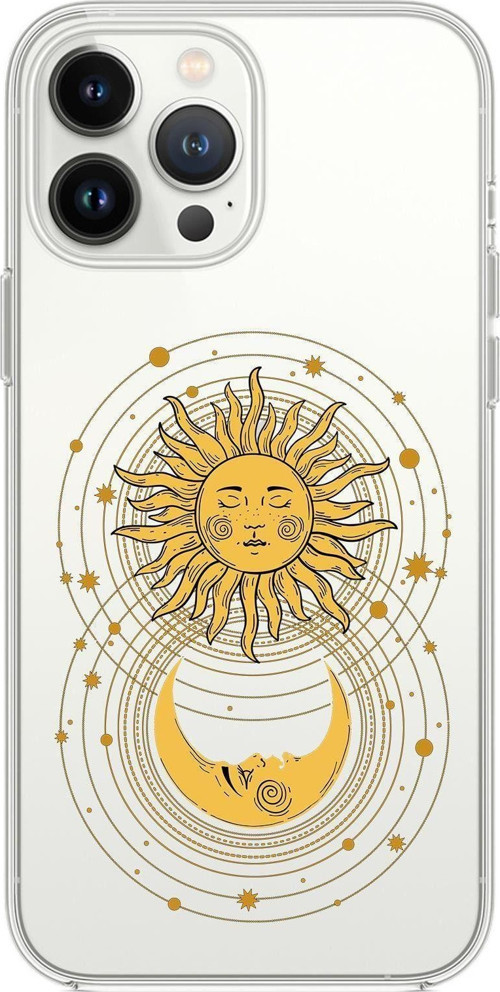 İphone 13 Pro Max Uyumlu Moon And Sun Desenli Premium Silikonlu Şeffaf Telefon Kılıfı