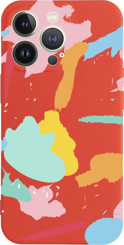 İphone 13 Pro Brush Strokes Tasarımlı Kırmızı Telefon Kılıfı