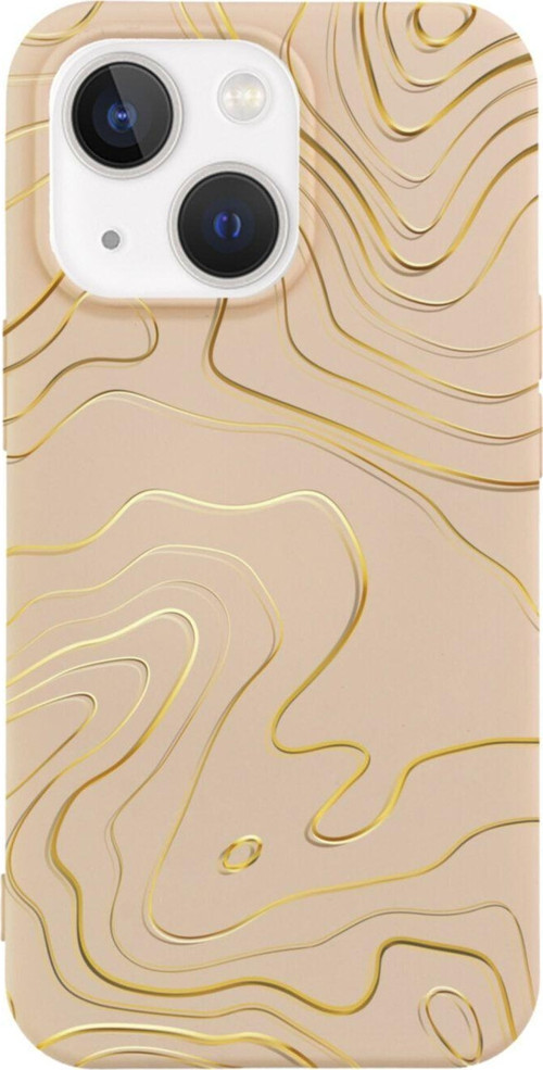 İphone 13 Golden Line Tasarımlı Pembe Telefon Kılıfı