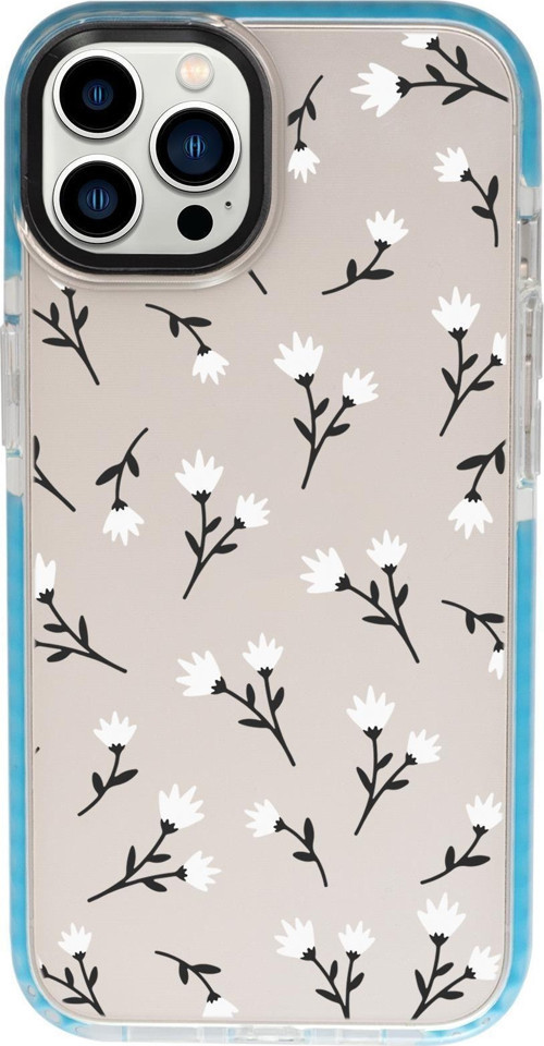İphone 13 Pro Max Uyumlu Beyaz Çiçekler Desenli Candy Bumper Silikonlu Telefon Kılıfı
