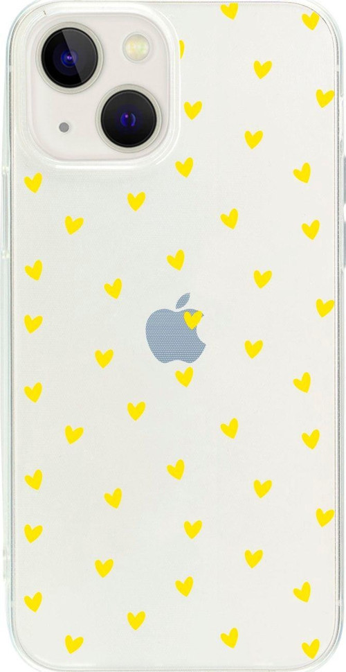 İphone 13 Mini Minik Kalpler Sarı Desenli Şeffaf Telefon Kılıfı