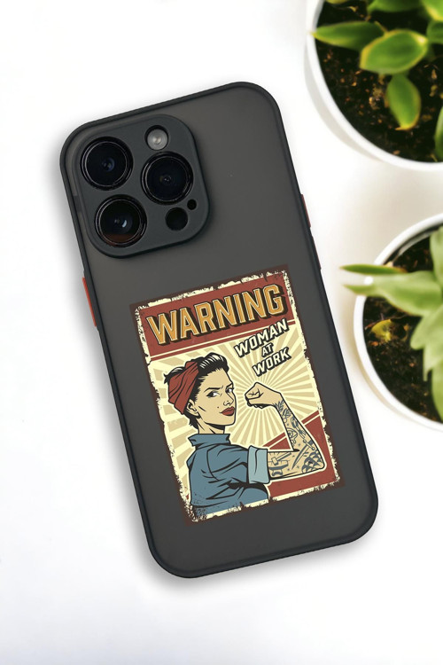 İphone 13 Pro Uyumlu Women At Work Desenli Buzlu Şeffaf Lüx Telefon Kılıfı