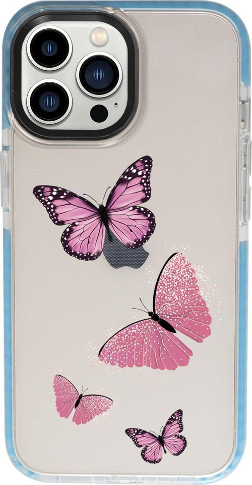 İphone 13 Pro Pembe Kelebekler Candy Bumper Darbe Emci Silikonlu Telefon Kılıfı