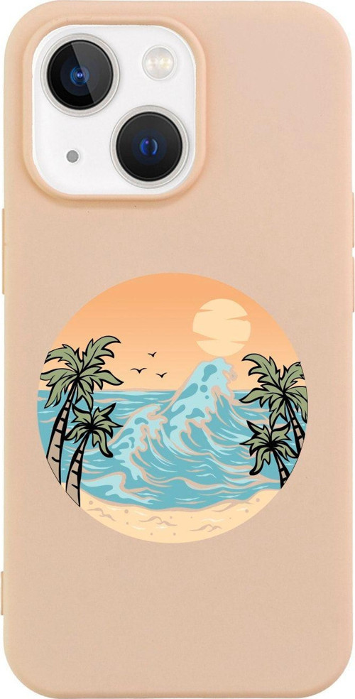 İphone 13 Summer Beach Tasarımlı Pembe Telefon Kılıfı
