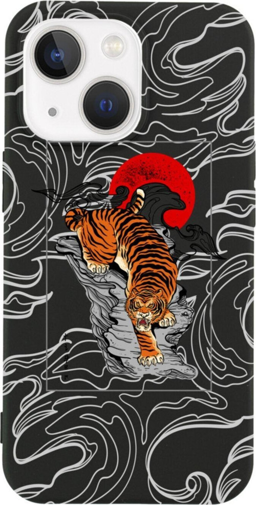 İphone 13 Tiger Tasarımlı Siyah Telefon Kılıfı