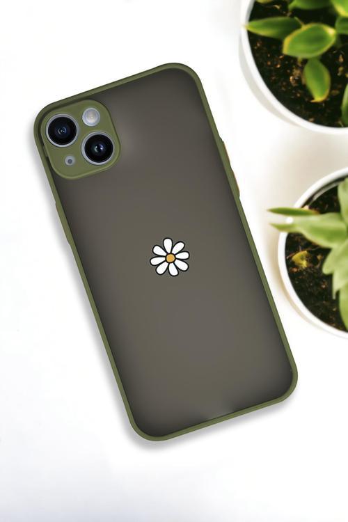 İphone 13 Uyumlu Papatya Desenli Buzlu Şeffaf Lüx Telefon Kılıfı