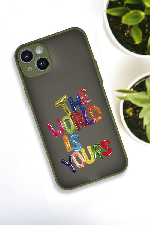 İphone 13 Uyumlu The World Desenli Buzlu Şeffaf Lüx Telefon Kılıfı