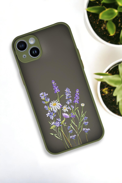 İphone 13 Uyumlu Lavender Desenli Buzlu Şeffaf Lüx Telefon Kılıfı