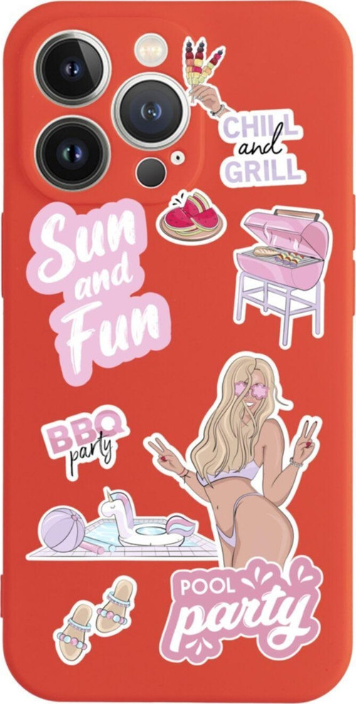 İphone 13 Pro Pool Party Tasarımlı Kırmızı Telefon Kılıfı