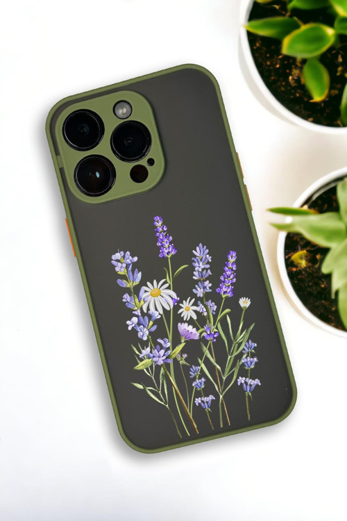 İphone 13 Pro Max Uyumlu Lavender Desenli Buzlu Şeffaf Lüx Telefon Kılıfı