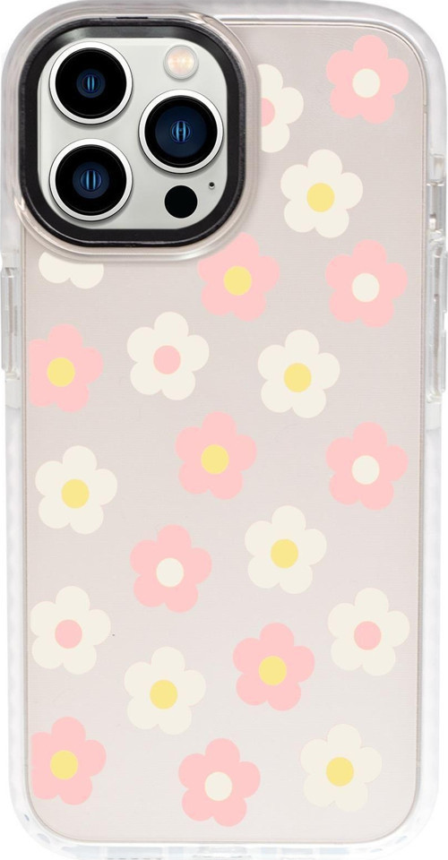 İphone 13 Pro Max Uyumlu Minik Çiçekler Desenli Candy Bumper Silikonlu Telefon Kılıfı