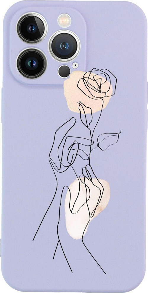 İphone 13 Pro Hands Holding Roses Tasarımlı Lila Telefon Kılıfı