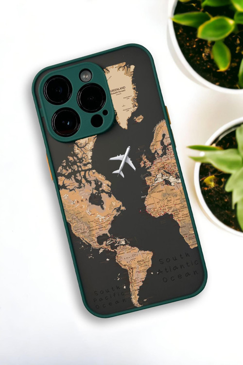 İphone 13 Pro Uyumlu Dünya Harita Desenli Buzlu Şeffaf Lüx Telefon Kılıfı