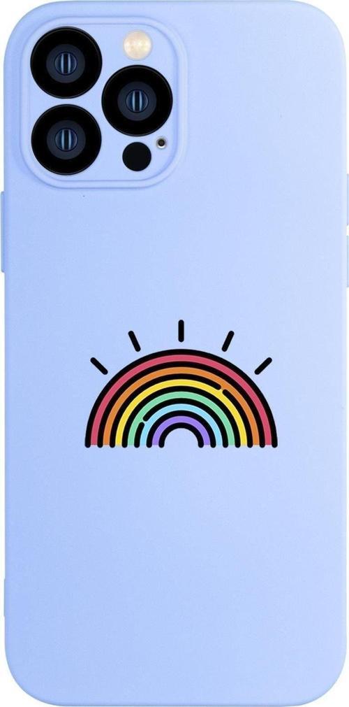 İphone 13 Pro Uyumlu Gökkuşağı Desenli Kamera Lens Korumalı Darbe Emici Silikonlu Lansman Kılıf
