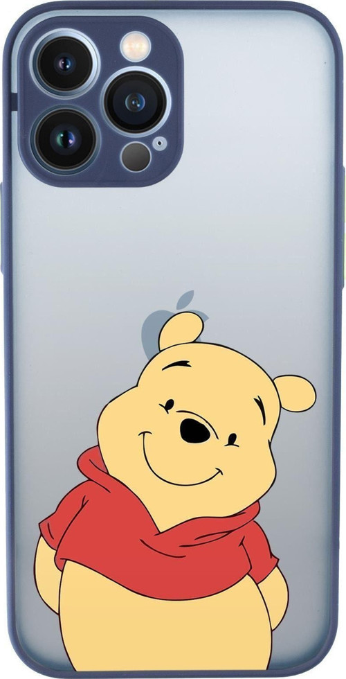 İphone 13 Pro Max Uyumlu Sevimli Pooh Desenli Kamera Korumalı Buzlu Şeffaf Lüx Telefon Kılıfı