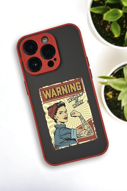 İphone 13 Pro Uyumlu Women At Work Desenli Buzlu Şeffaf Lüx Telefon Kılıfı