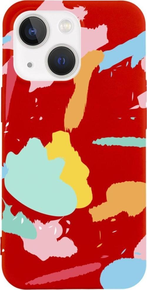 İphone 13 Brush Strokes Tasarımlı Kırmızı Telefon Kılıfı