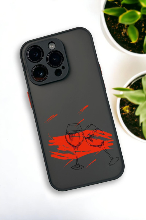 İphone 13 Pro Max Uyumlu Spilled Wine Desenli Buzlu Şeffaf Lüx Telefon Kılıfı