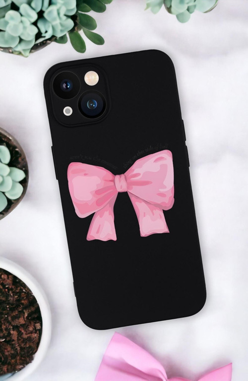 İphone 13 Uyumlu Pembe Kurdele Kamera Korumalı Premium Silikonlu Telefon Kılıfı