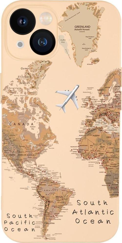 İphone 13 Uyumlu Dünya Harita Desenli Kamera Lens Korumalı Darbe Emici Silikonlu Lansman Kılıf