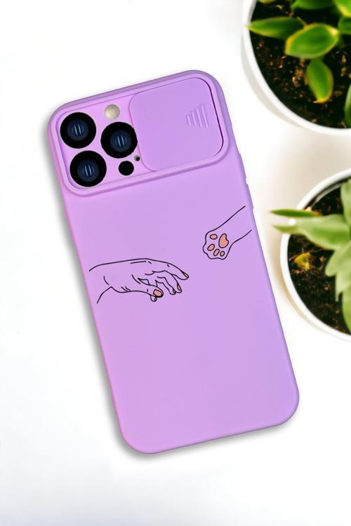 İphone 13 Pro Max Uyumlu Hand And Paw Desenli Kamera Koruma Slider Kapaklı Silikonlu Telefon Kılıfı