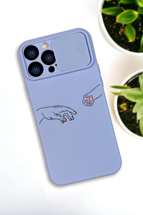 İphone 13 Pro Max Uyumlu Hand And Paw Desenli Kamera Koruma Slider Kapaklı Silikonlu Telefon Kılıfı