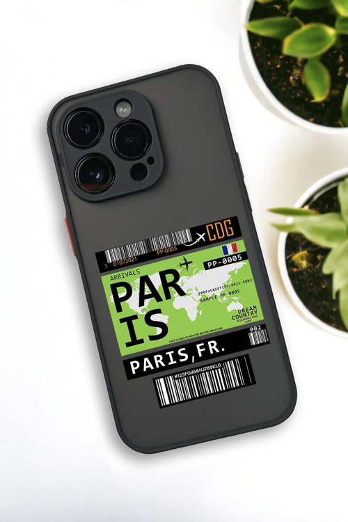 İphone 13 Pro Uyumlu Paris Ticket Desenli Buzlu Şeffaf Lüx Telefon Kılıfı