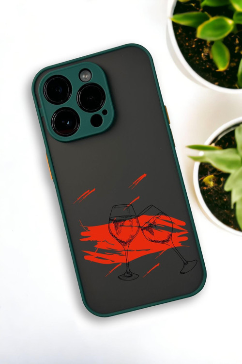 İphone 13 Pro Max Uyumlu Spilled Wine Desenli Buzlu Şeffaf Lüx Telefon Kılıfı