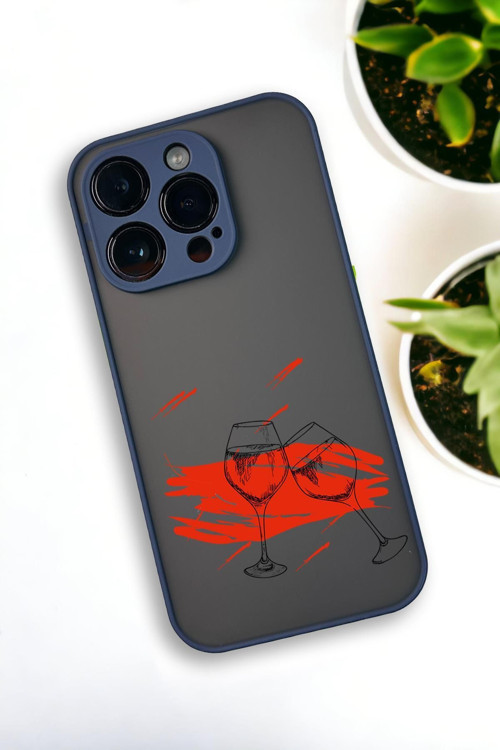 İphone 13 Pro Max Uyumlu Spilled Wine Desenli Buzlu Şeffaf Lüx Telefon Kılıfı