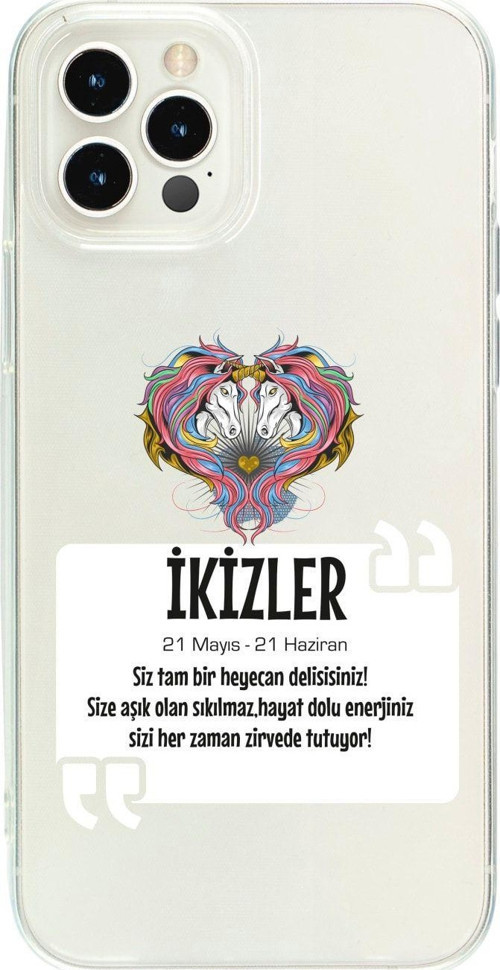 İphone 13 Pro Ikizler Burcu Desenli Şeffaf Telefon Kılıfı