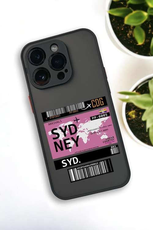İphone 13 Pro Uyumlu Sydney Ticket Desenli Buzlu Şeffaf Lüx Telefon Kılıfı